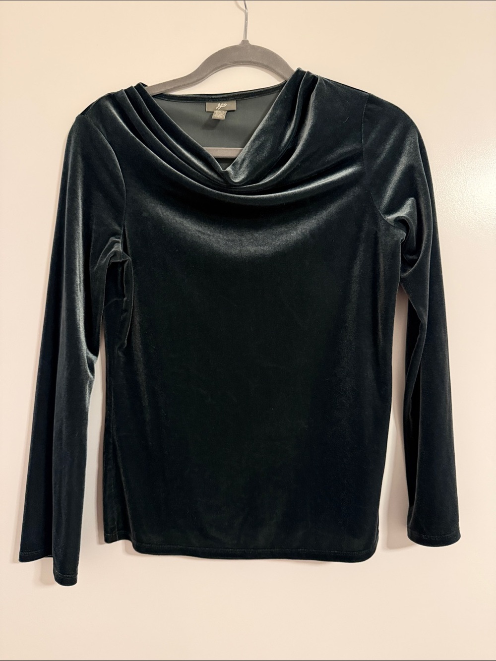 J Jill Green Velvet Cowl Neck Long-Sleeve Top